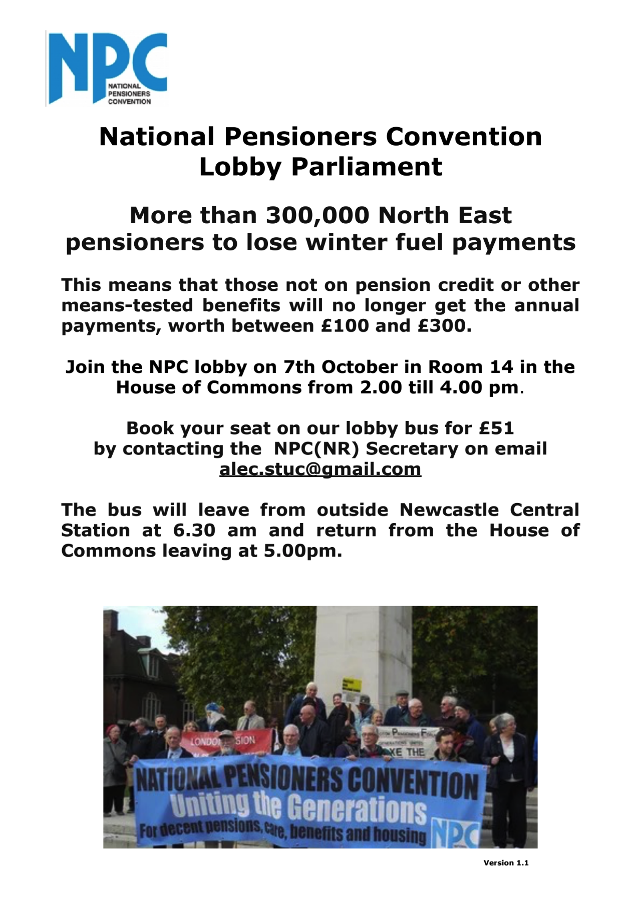 Join NPC Northern Region on 7th Oct to lobby Parliament for the reinstatement of the Winter Fuel Allowance. Stand up for fairness and dignity for all pensioners.